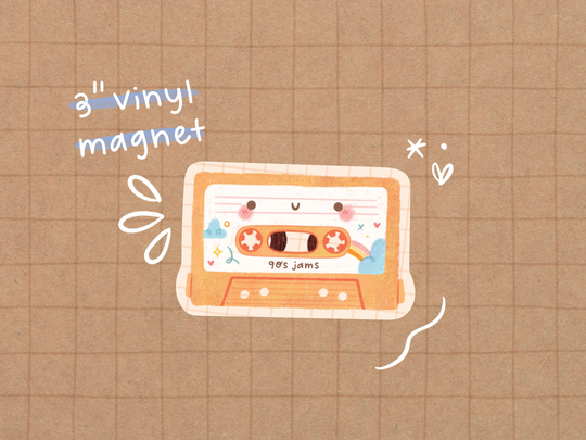 Cassette Tape Vinyl Magnet | Kawaii - 90S Cute Stationery Waterproof Sticker Kid Retro