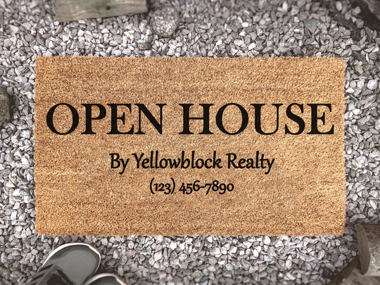 Open House With Contact Details - Realtor Gift Realty Custom Doormat Closing Front Door Mat