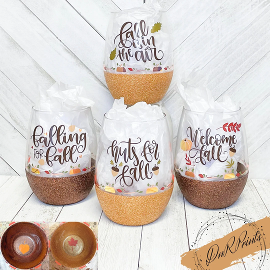 Fall Glitter Wine Glass Collection/Autumn Set Leaves
