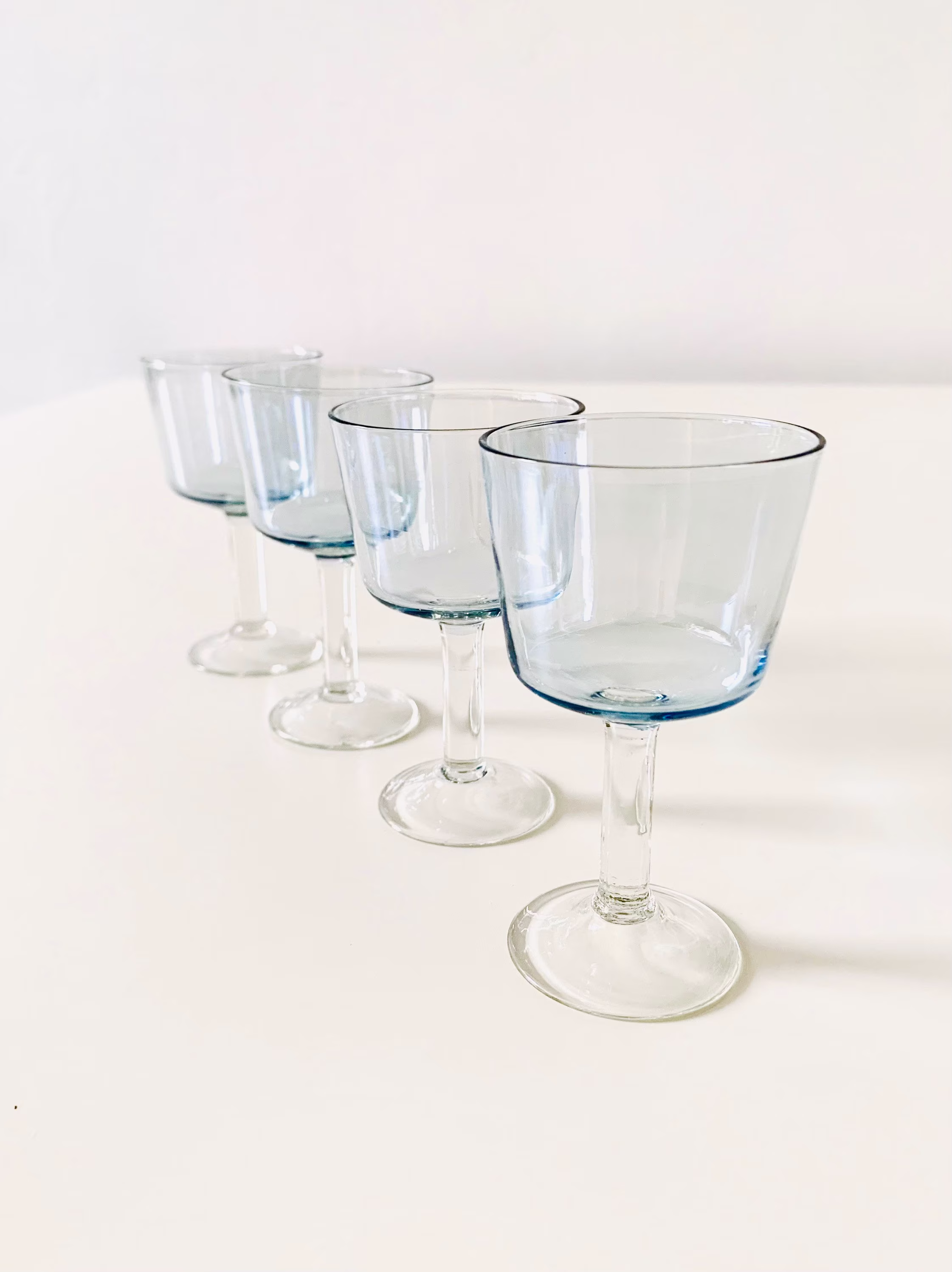 Set Of 4 Light Blue & Clear Glass Port Wine/Sherry Glasses