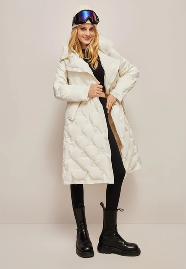 Women's Luxury Down Feather Quilted Belted Long Coat Ski White Green