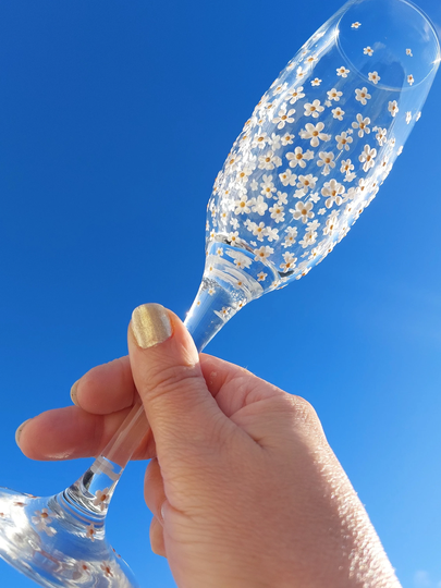 Hand Painted Decorated Tactile Prosecco Glass Champagne Flute 220Ml