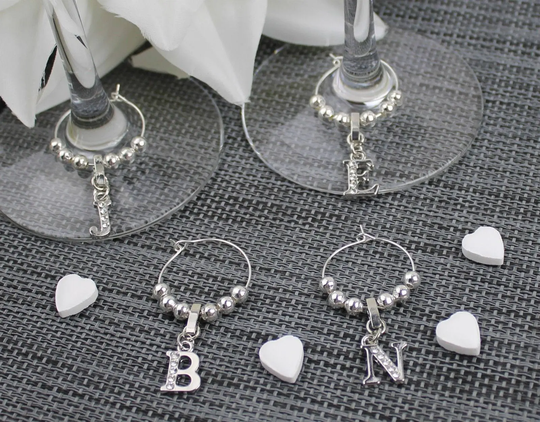 Personalised Silver Plated Letter Wine Glass Charm Birthday, Hen Party, Wedding