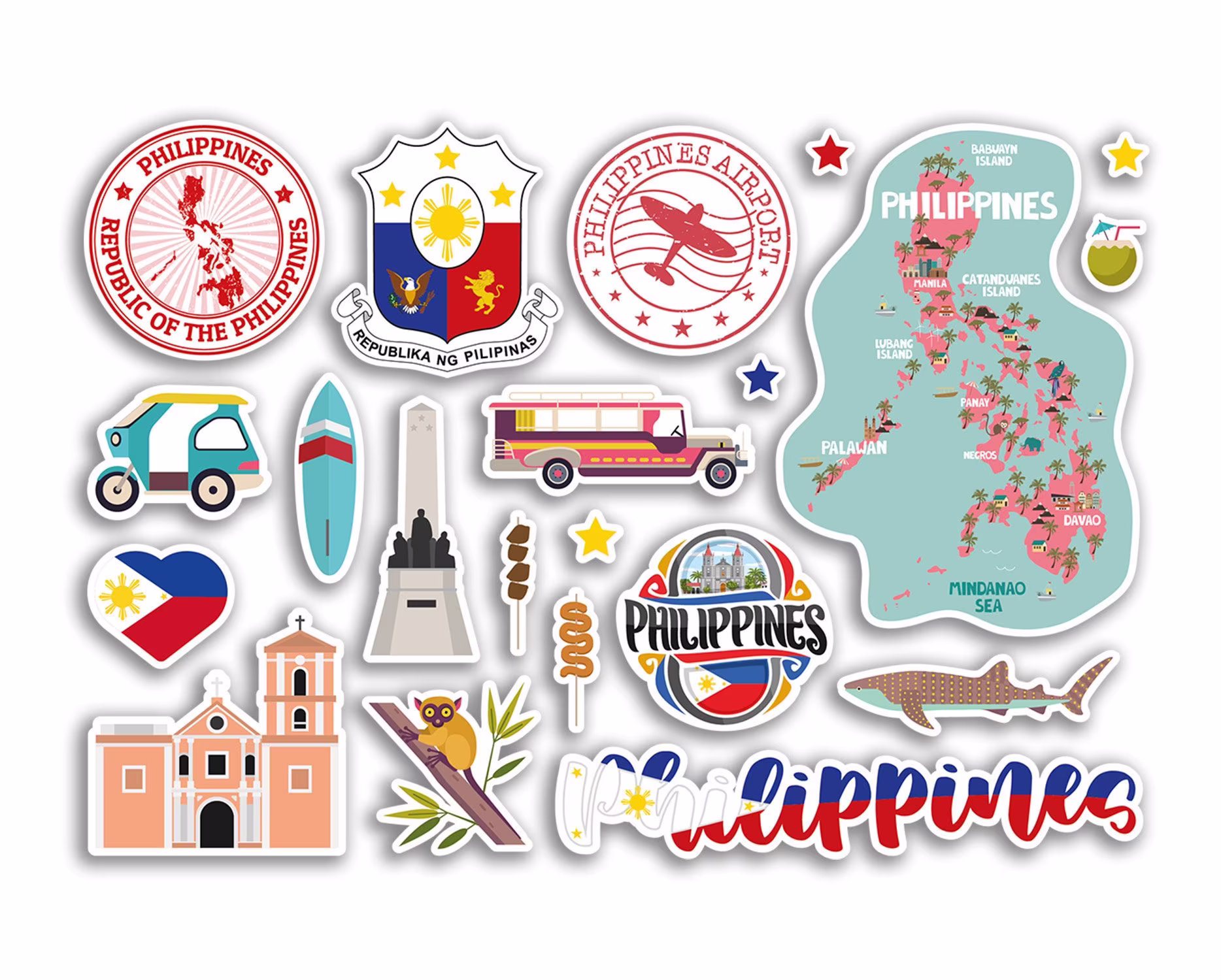A5 Sticker Sheet Philippines Landmarks Vinyl Stickers - Country Map Airport Stamps Skyline Flag Travel Holiday Scrapbook Aesthetic #79022