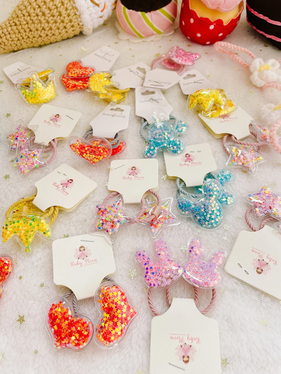 Cute Shaker Hair Ties For Baby & Toddler, Glitter Heart, Cute Bunny Girl Bobbles, Birthday Party Favors, Shower Gift