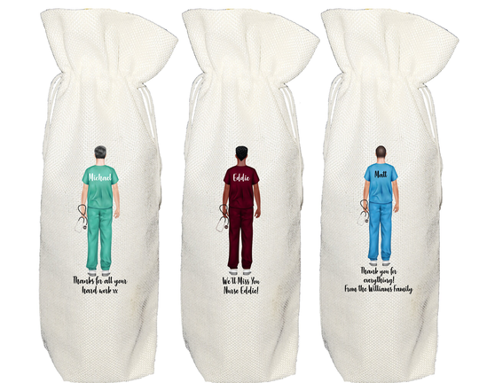 Personalised Male Nurse Wine Bottle Bag - Thank You Gift Midwife Nurse Nhs Healthcare Worker Carer Tipple