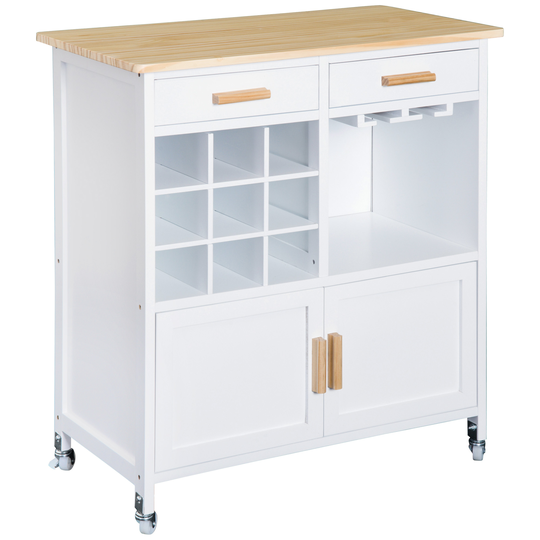HOMCOM Rolling Kitchen Cart Island-White NEXT DAY DELIVERY | Aosom Ireland