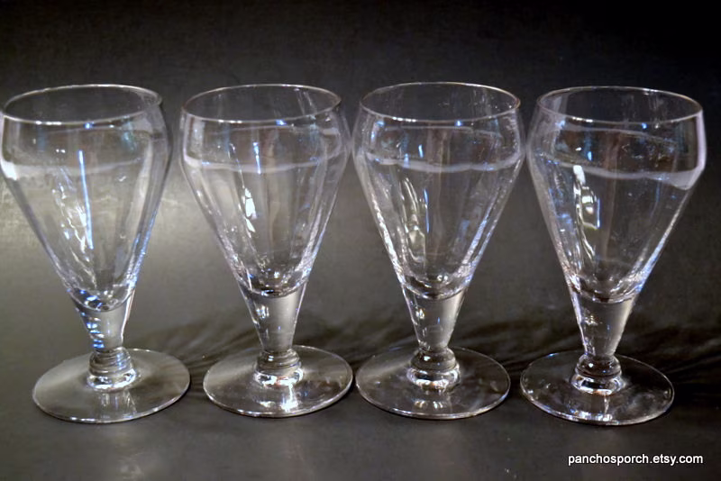 Vintage Optic Cocktail Glass Set Of 4 Vertical Lines Sweet Wine Cordial Formal Stemware Barware Glassware Panchosporch