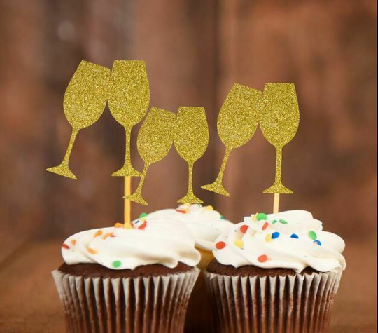 Champagne Glass Cupcake Picks Wedding Bridal Shower Engagement