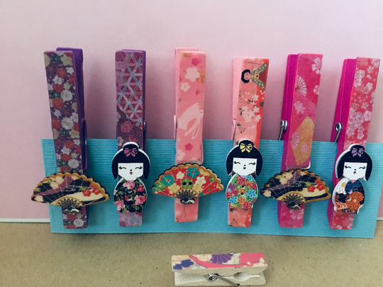 Japanese Clothes Pins Made With Washi Tape & Wood Buttons Set Of 6. With Or Without Magnets. Fridge, Photos, Snack Bags