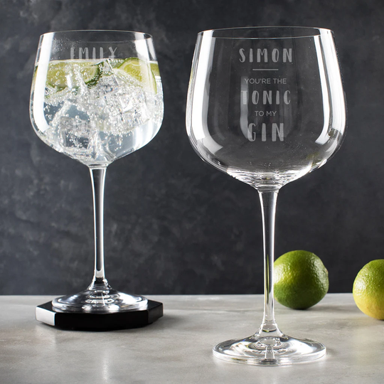 Personalised Gin & Tonic Glasses For Couples - Engraved Goblet Set Cocktail Glass Personalized Anniversary Gift Boyfriend Girlfriend