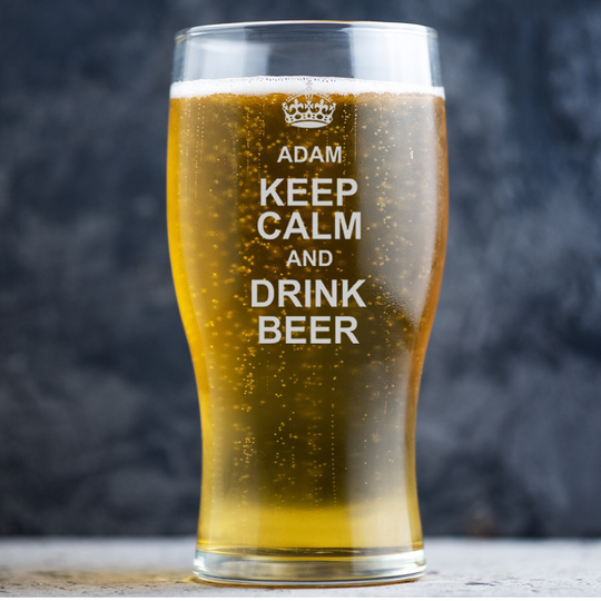 Personalised Beer Glass, Custom Engraved Pint Glasses, Personalized Gift - Keep Calm & Drink