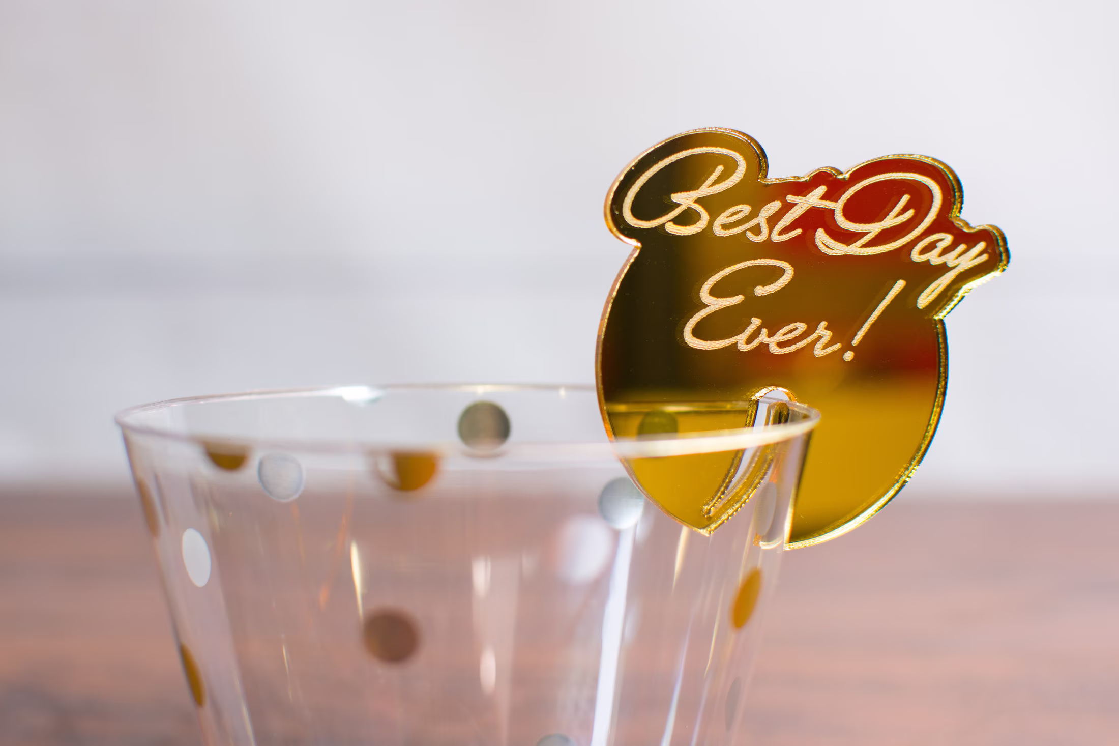 Personalized Drink Tags With Pressure Clip. Party Tag Circles, Cocktail Stemless Engraved Markers, Mirror Gold Charms