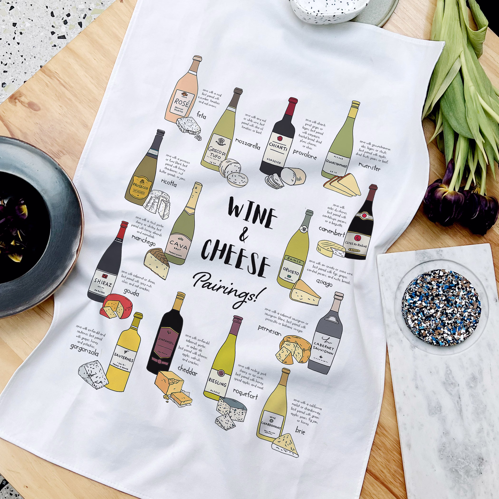 Wine & Cheese Pairings Personalised Tea Towel