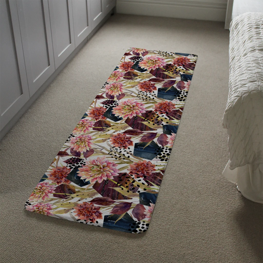 Maggio Autumn Watercolour Arrangement Designer Shaggy Navy/Pink/Yellow Rug