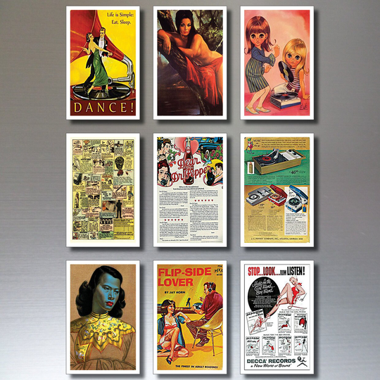 Kitsch Fridge Magnets - Set Of 9, Retro Artwork