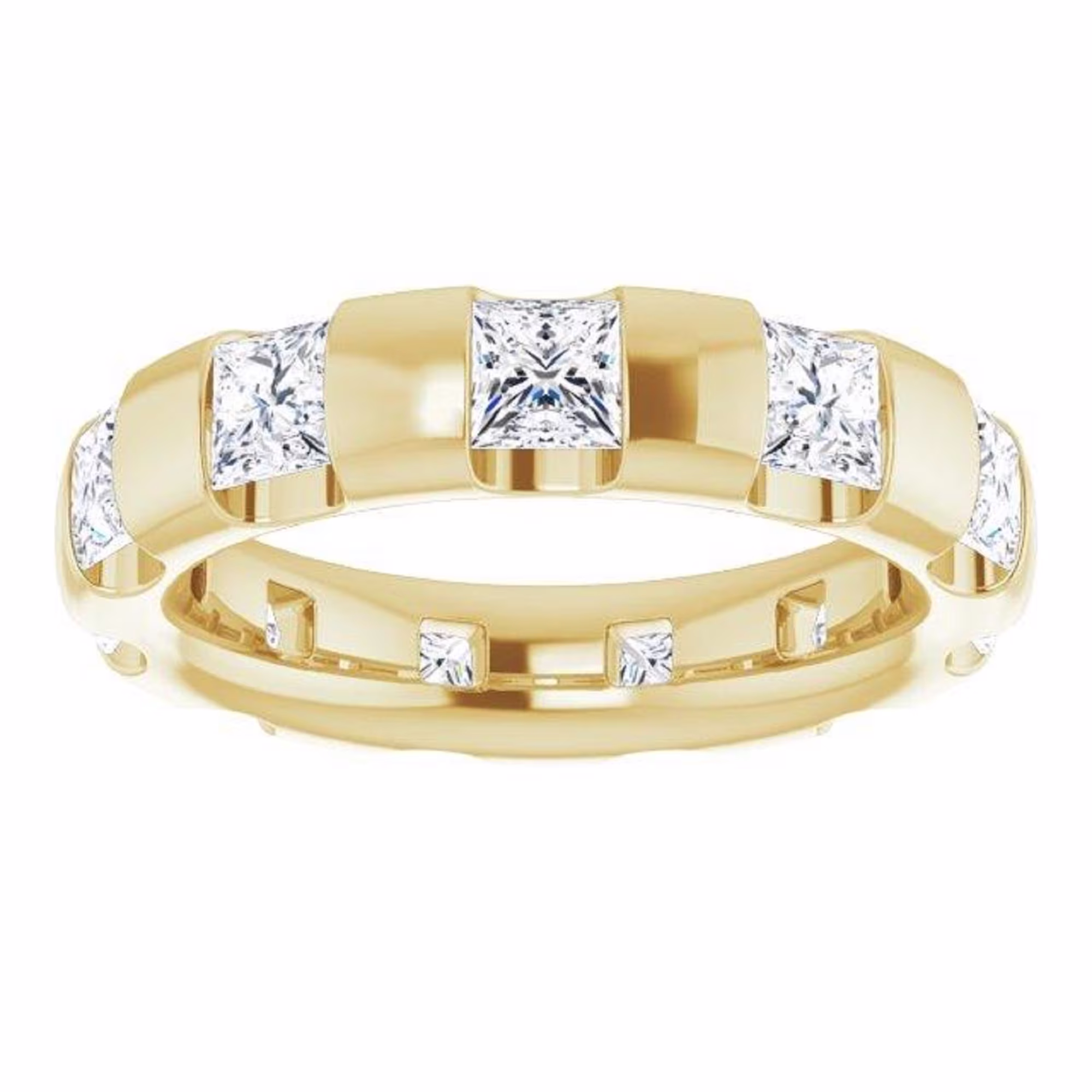 3.19 Ct. Princess Diamond Eternity Band - 14K/18K White, Yellow, Rose Gold & Platinum 950 , Natural Bar Set Ring