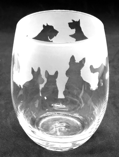 36Cl Stemless Wine/Water Glass With Scottish Terrier Design