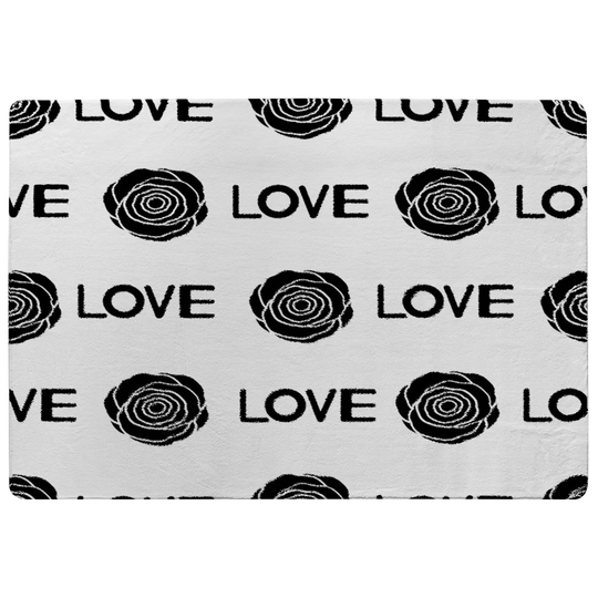 Littlefield Rose and Love Print Shaggy Black/White Rug