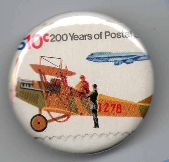 Commercial Aviation, 1.25 Inch Button Duet Vintage Postage Stamp 1926-1976
