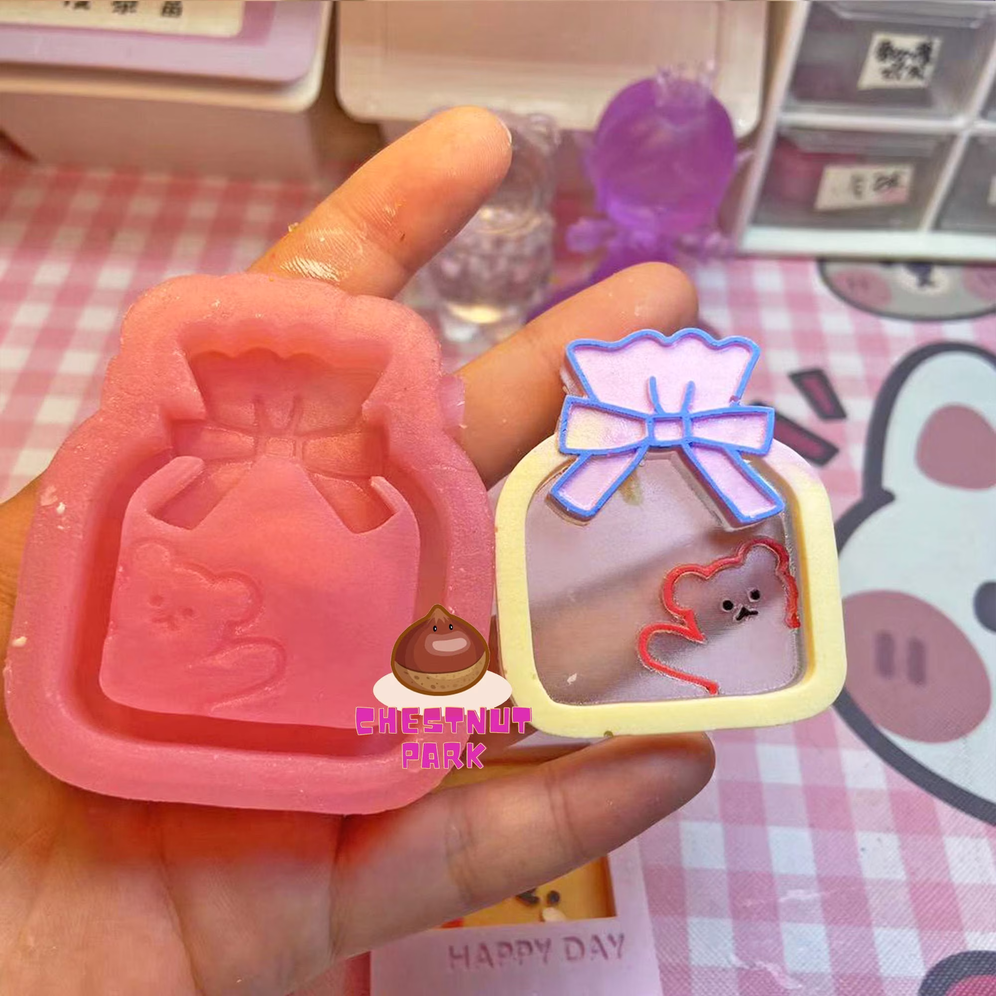 Resin Shaker Mold Bear Gift Japan Lucky Bag , Cute Resin Silicone Mould Craft Supplies
