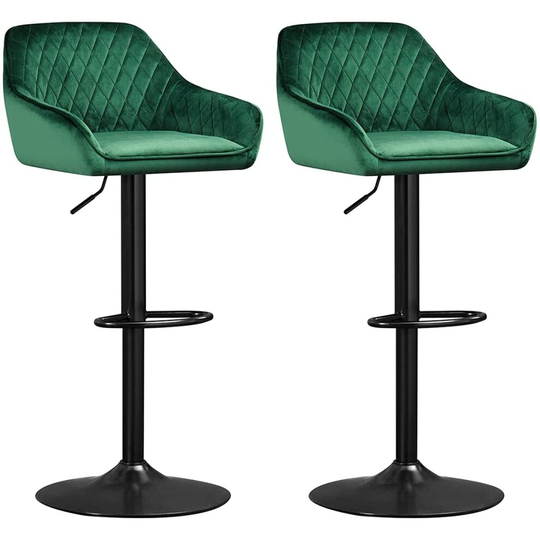 (GREEN) 2x Velvet Swivel Bar Stools Back Dining Bar Chairs