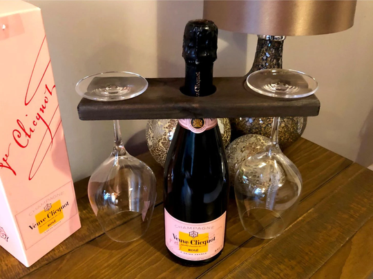 Wooden Wine Gin Champagne Glass & Bottle Butler Holder Perfect Wedding Birthday Gift Congratulations Housewarming Garden Party | RecPk1