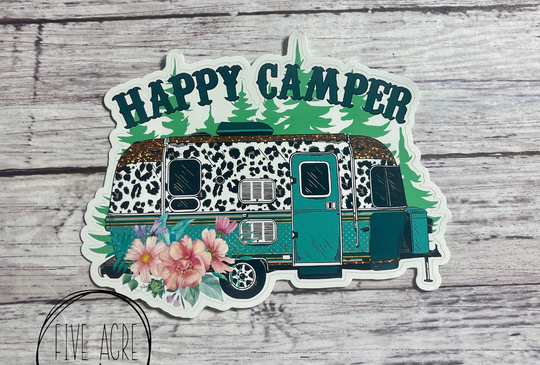 Funny Camping Waterproof Weatherproof Vinyl Sticker |Happy Camper | High Quality |Rugged Car Decal Laptop Stickers Window Decals