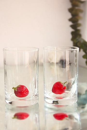 Shot Glasses With Strawberry , Small Drinking Glass , Barware Glasses, Cocktail Glass, Fruit Vegan, Glassware, Wedding Party, Birthday