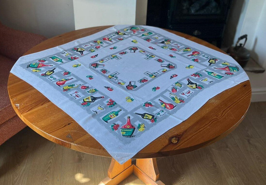 Vintage 1950S Kitchen Cocktail Kitch Cotton Tablecloth New Old 50S Tea Time