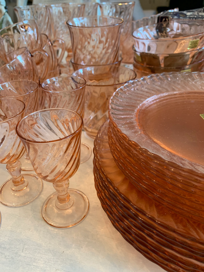 Pink Swirl Luminarc Glassware Vintage ~ Arcoroc France Open Stock Tea Cups Saucers Bowls Plates Wine Glasses Cordial