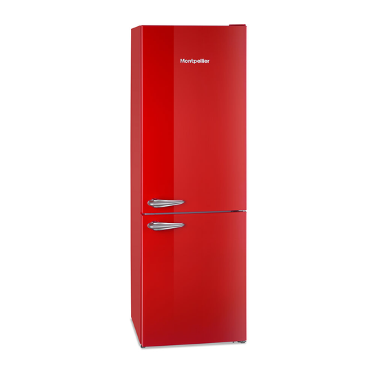 Montpellier MAB386R | Tall 184cm Freestanding Retro Frost Free Fridge Freezer - Red