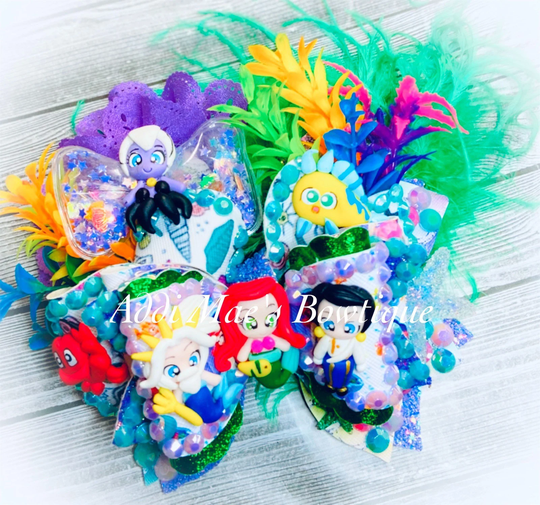 Little Mermaid Faux Leather Glitter Bow/Mermaid Scale Leather/Mermaid Bow/Ariel Shaker Resin/Mermaid Princess/Ursula