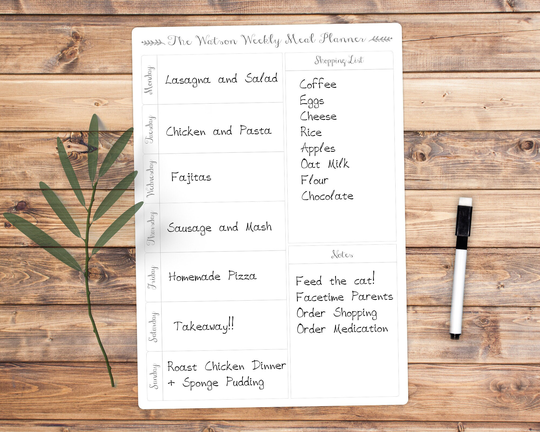Personalised Weekly Meal Planner Whiteboard - Large A3 Family Menu Wipe Clean Food Organiser Dry Shopping List Notes Board