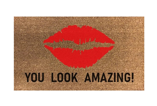 You Look Amazing Red Lips 70 X 40cm Internal Coir Door Mat, Hand Made in The UK Artisan Kiss