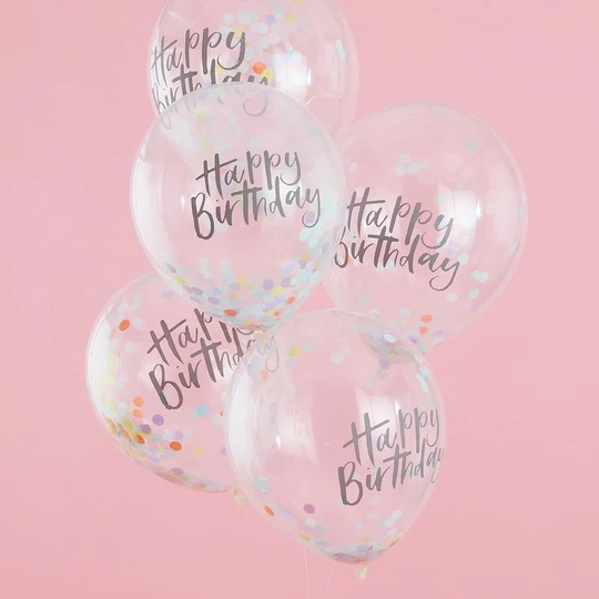 Happy Birthday Pastel Confetti Balloons - Pack Of 5