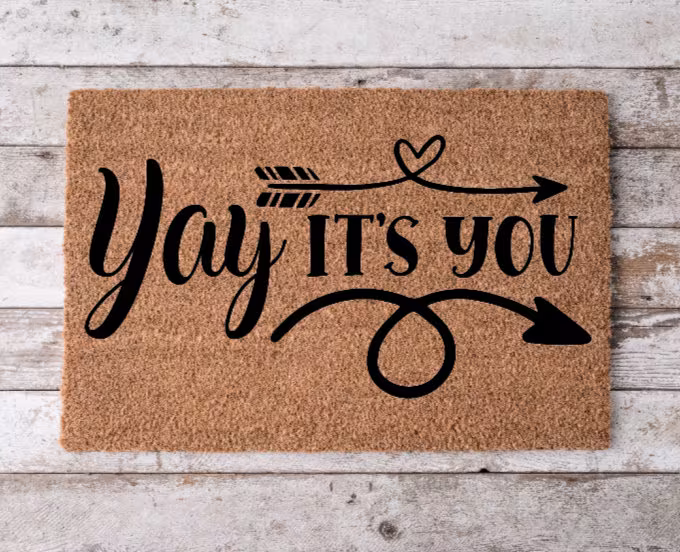 Yay Your Here | Custom Welcome Mat Personalized Door Cheerful Gift Home Decor Housewarming Funny Doormat