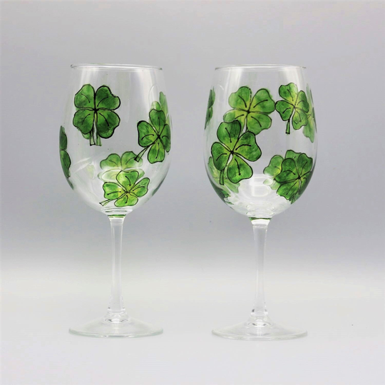 Painted Shamrock Wine Glasses, St. Patrick's Day Personalized Gifts, Irish Set Of Two