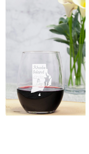 State Of Rhode Island Engraved 15Oz Stemless Wine Glass, Custom Ri Us Glasses With Personalized Option