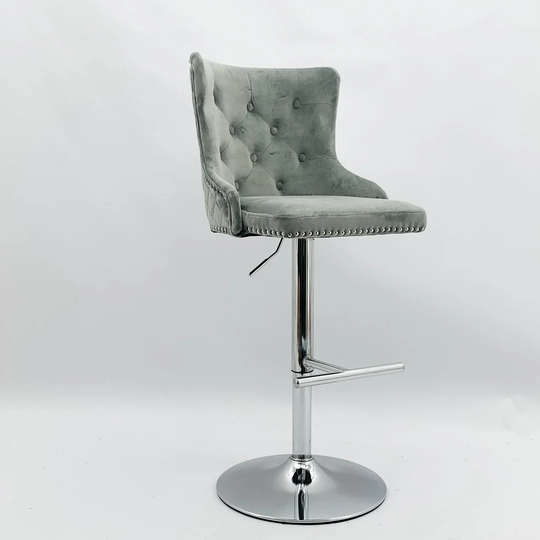 Light Grey Velvet Bar Stool