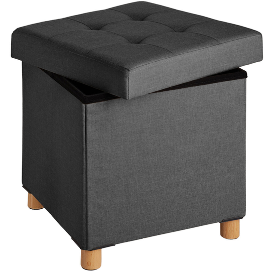 (dark grey) tectake Stool Alea in upholstered linen look - foldable 300kg load capacity - bar stool, dressing table chair, dressing table stool - sand