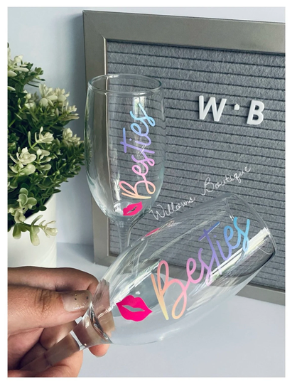 Besties Champagne Flutes | Best Friend Glasses Gift Personalised Wine Glass Rainbow