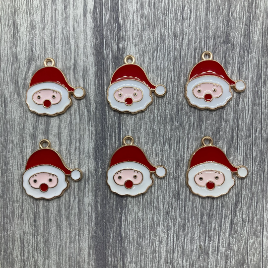 x6 Santa Claus Christmas Enamel Charms, Golden Plated Alloy Pendants, Christmas, Jewellery Craft Making