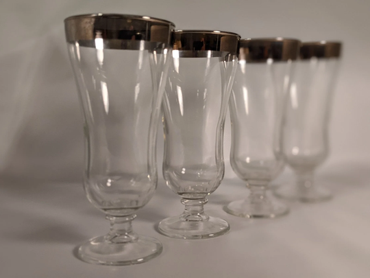 Set Of 4 Silver Rimmed Dorothy Thorpe Like Parfait Dessert Cocktail Glasses Vintage Retro Mcm Lot 531