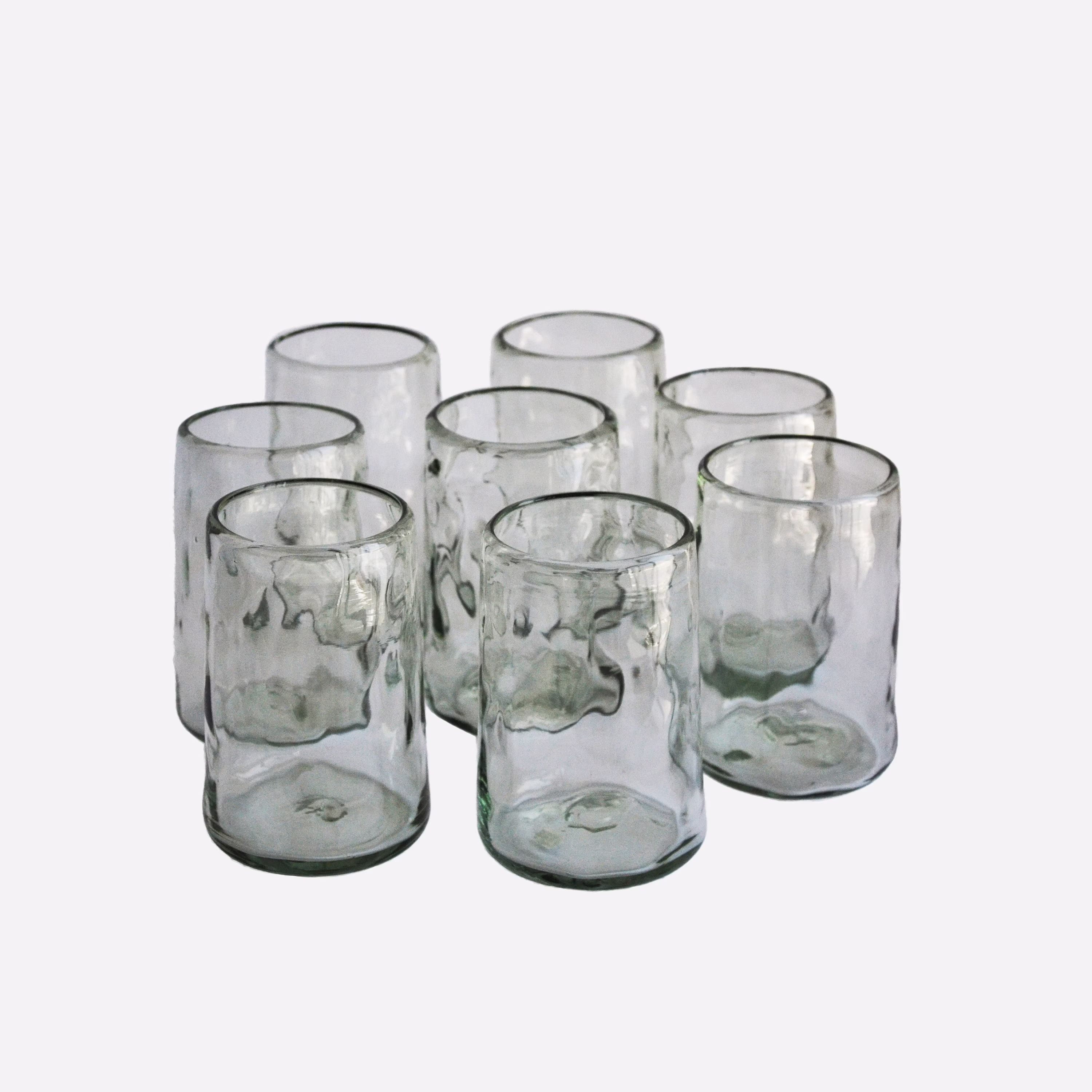 8 Beer Glasses Highball - Handblown Made Recycled Glass White Lights Of Mexico City Original Design