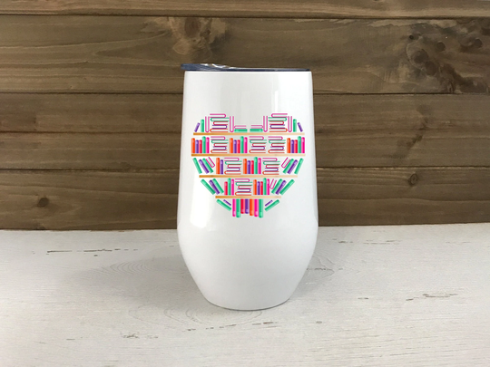 Heart Bookshelf - 17 Oz Stainless Steel Tumbler- Funny Book Cup Bookworm Gift Lover Coffee To Go Stemless Wine Glass