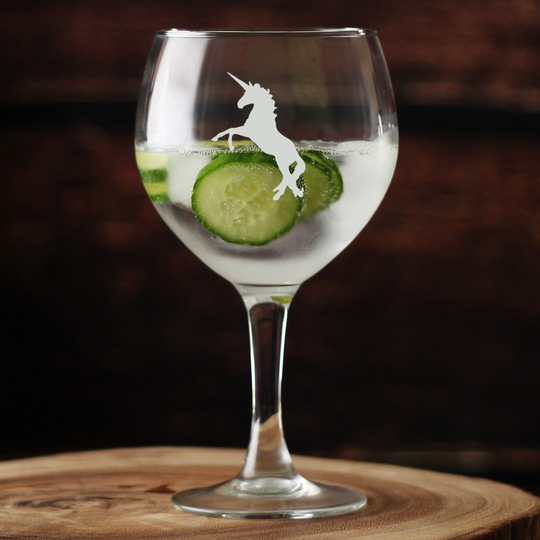 Unicorn Personalised Gin Glass Large Balloon Gin Glass - Hand Etched Gift Bartender.03