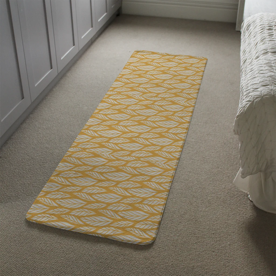 Housman Leaf Pattern Designer Shaggy Yellow/White Rug