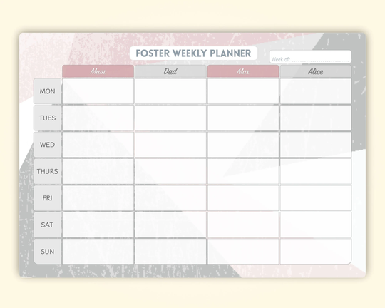 A3 Personalised Dry Wipe Whiteboard Weekly Family Planner - Scandi Design