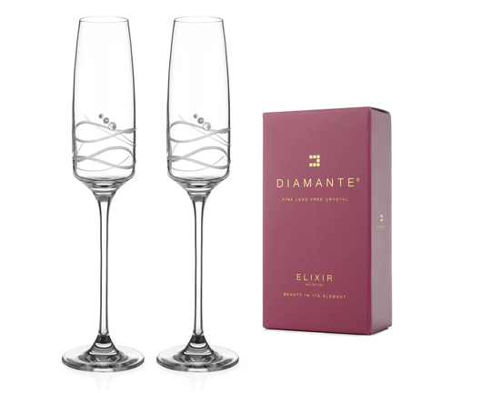 Hand Cut Crystal Champagne Flutes Soho Adorned With Swarovski Crystals - Set Of 2